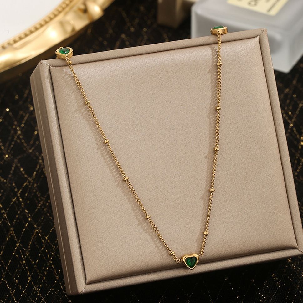 MYKI Anti-Tarnish Green Heart Charm Necklace  (MK903GREEN-SSYI)