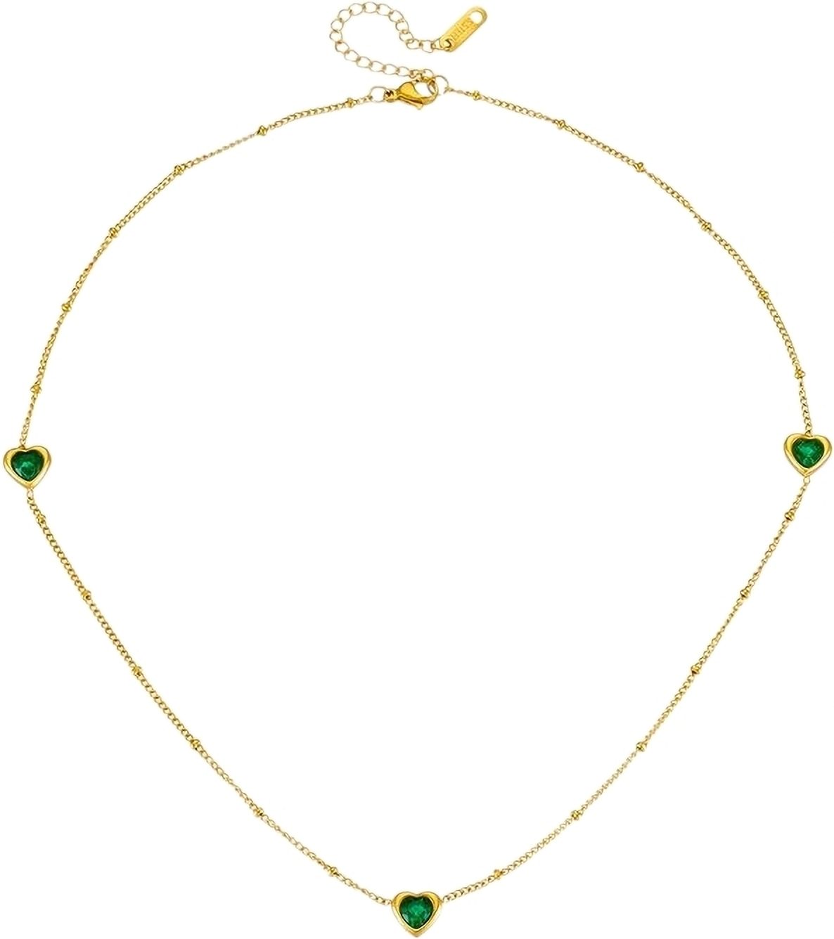 MYKI Anti-Tarnish Green Heart Charm Necklace  (MK903GREEN-SSYI)
