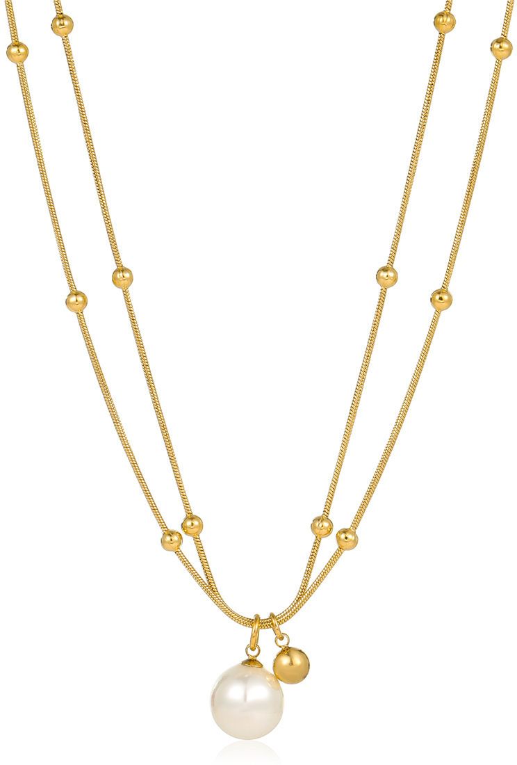 MYKI Gold-Plated Layered Pearl Pendant Necklace (MK904G-SSYI)