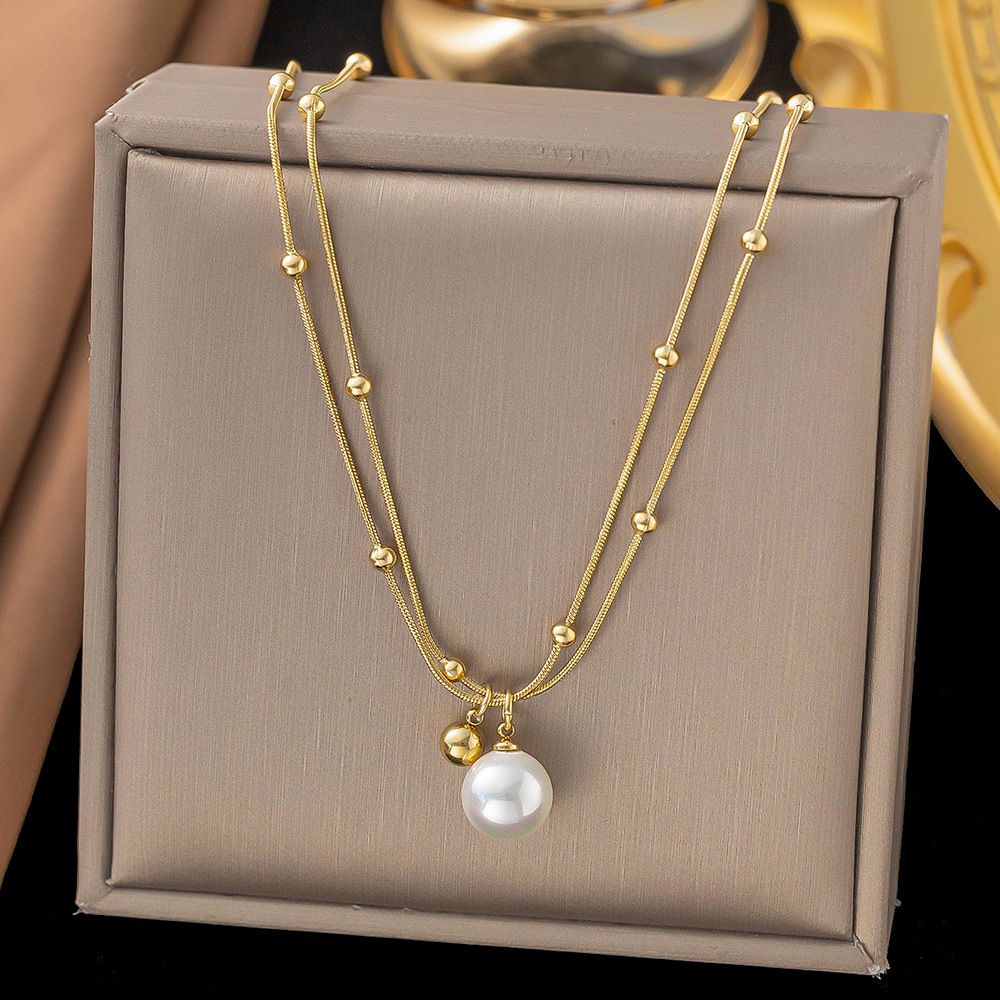 MYKI Gold-Plated Layered Pearl Pendant Necklace (MK904G-SSYI)