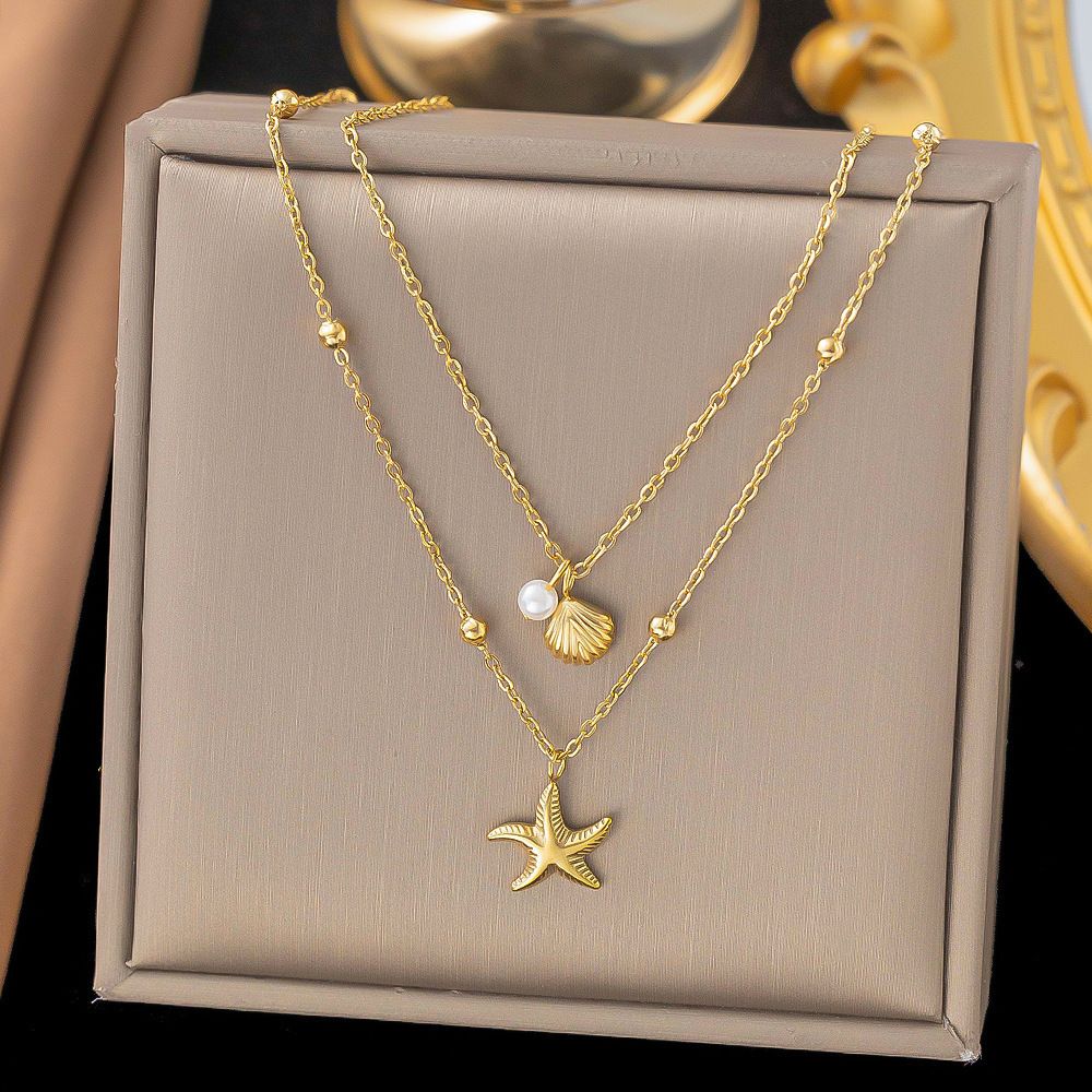 MYKI Starfish & Shell Ocean Theme Premium Plated Necklace & Earrings (mkps56)