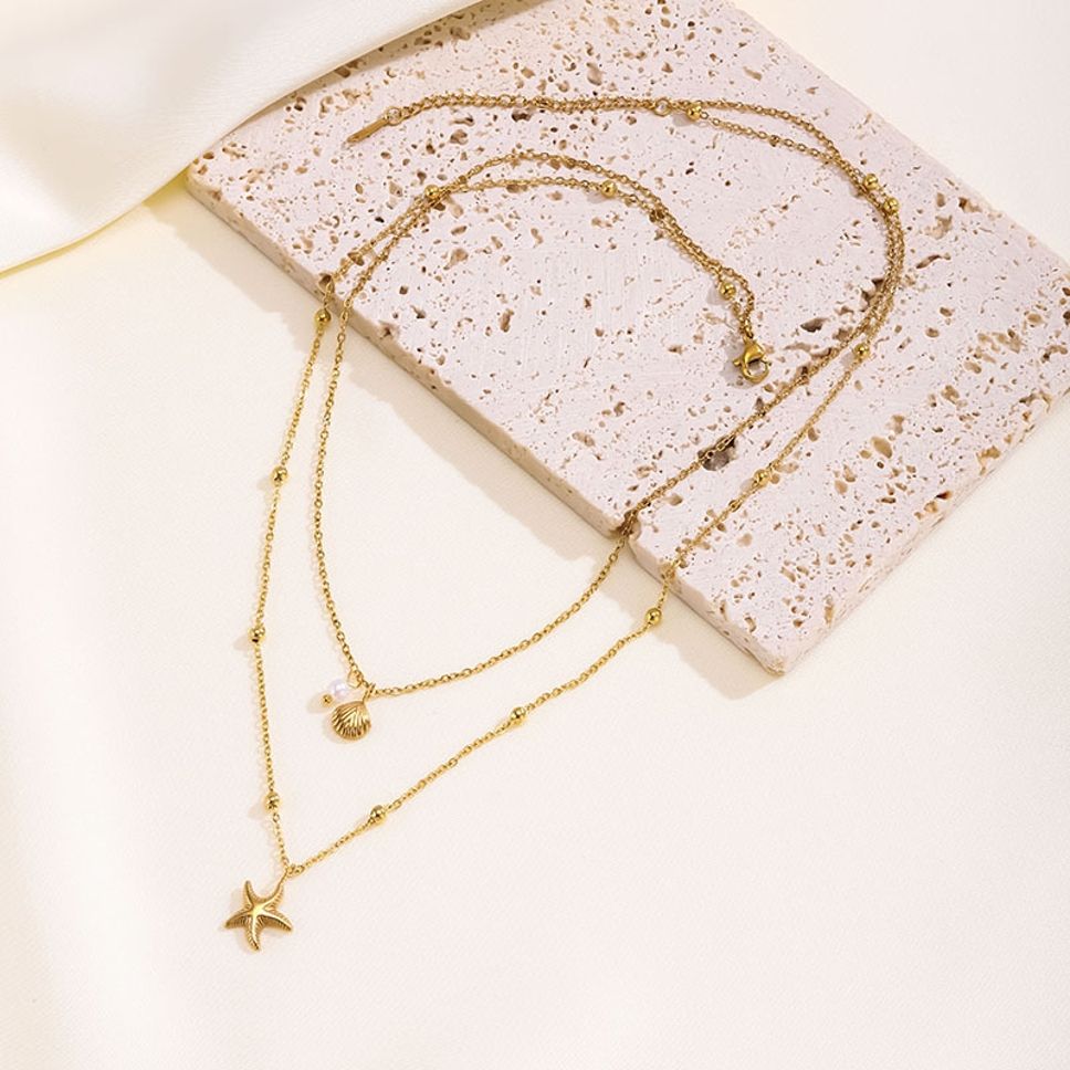 MYKI Starfish & Shell Layered Gold-Plated Necklace (MK907G-SSYI)