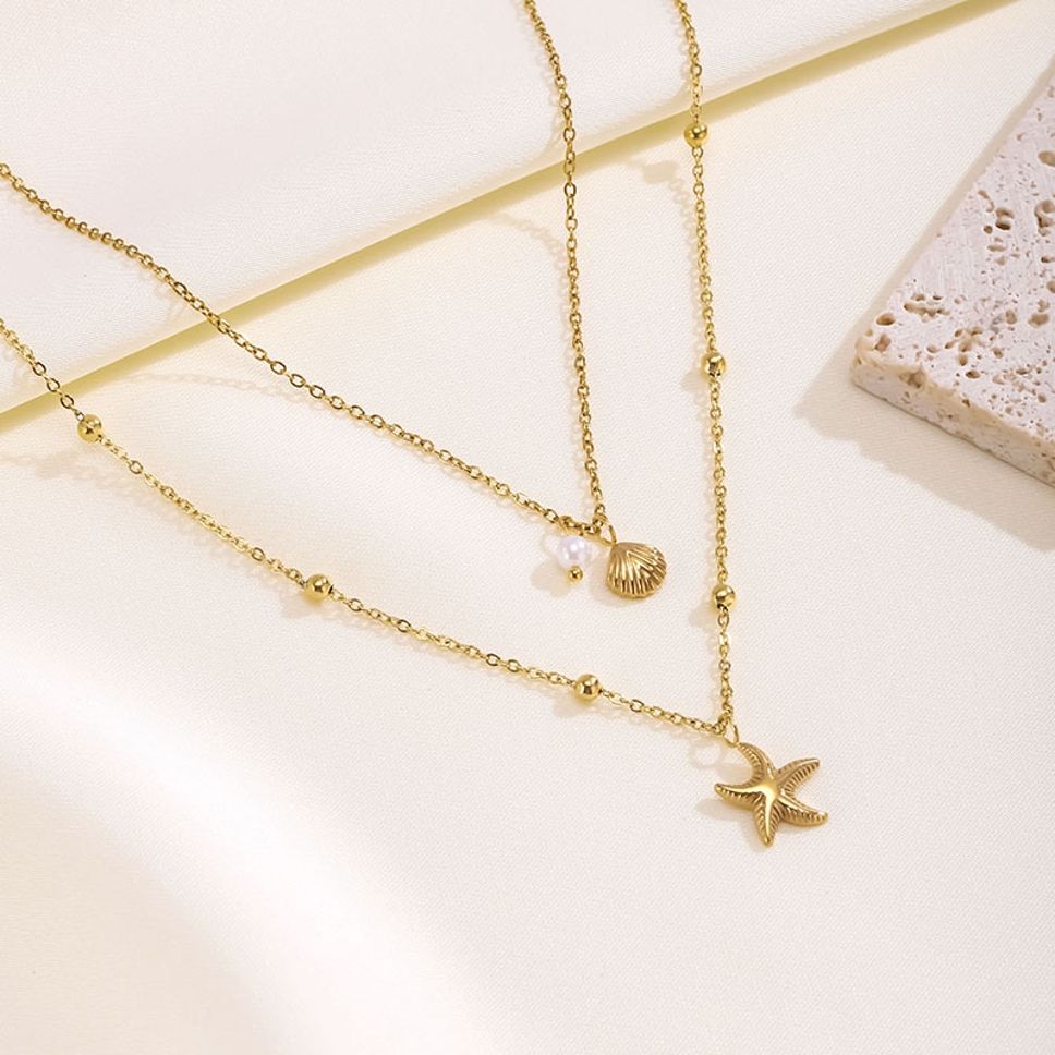 MYKI Starfish & Shell Layered Gold-Plated Necklace (MK907G-SSYI)