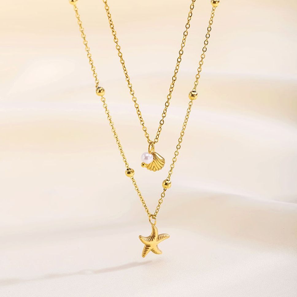 MYKI Starfish & Shell Layered Gold-Plated Necklace (MK907G-SSYI)