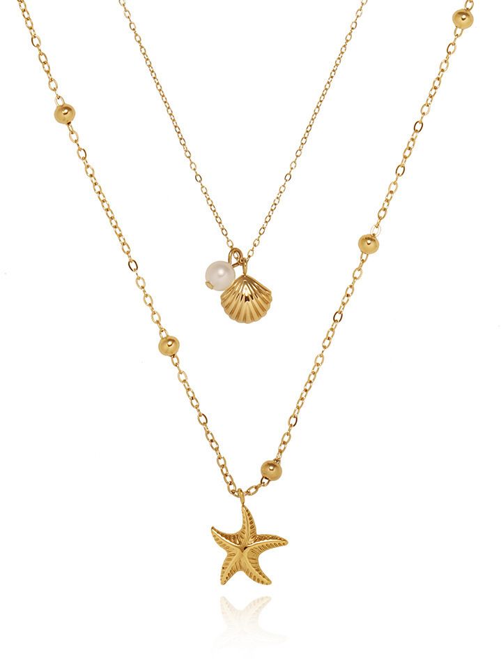 MYKI Starfish & Shell Layered Gold-Plated Necklace (MK907G-SSYI)