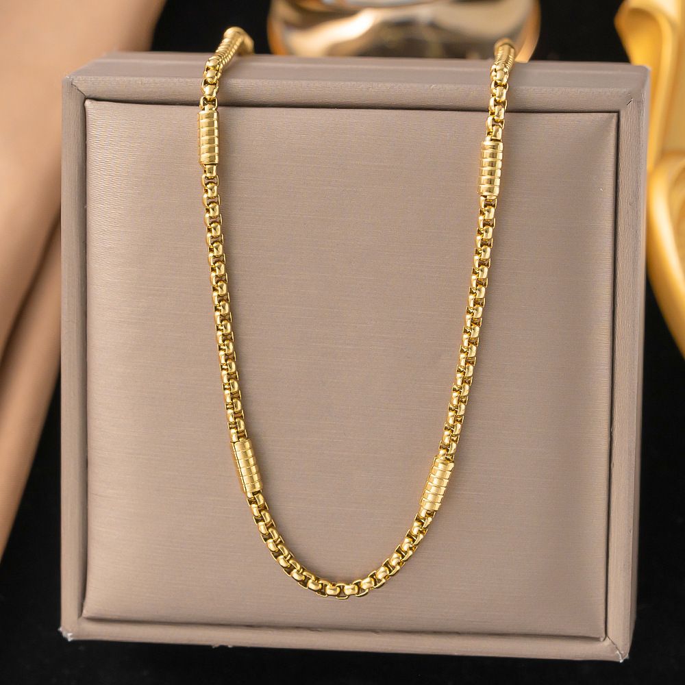 MYKI Textured Gold-Plated Box Chain Necklace (MK911G-SSYI)