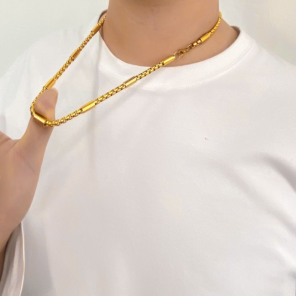 MYKI Textured Gold-Plated Box Chain Necklace (MK911G-SSYI)