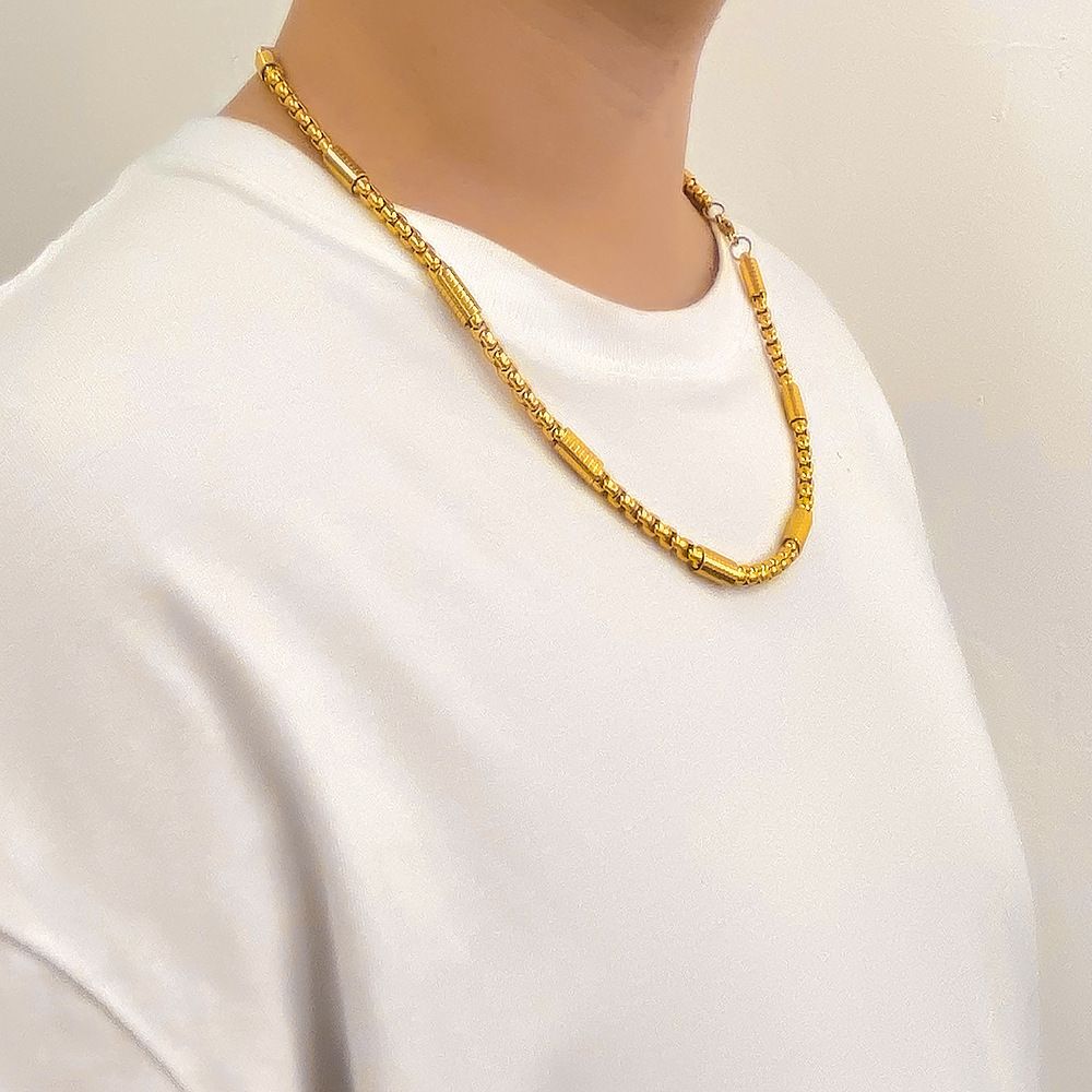MYKI Textured Gold-Plated Box Chain Necklace (MK911G-SSYI)