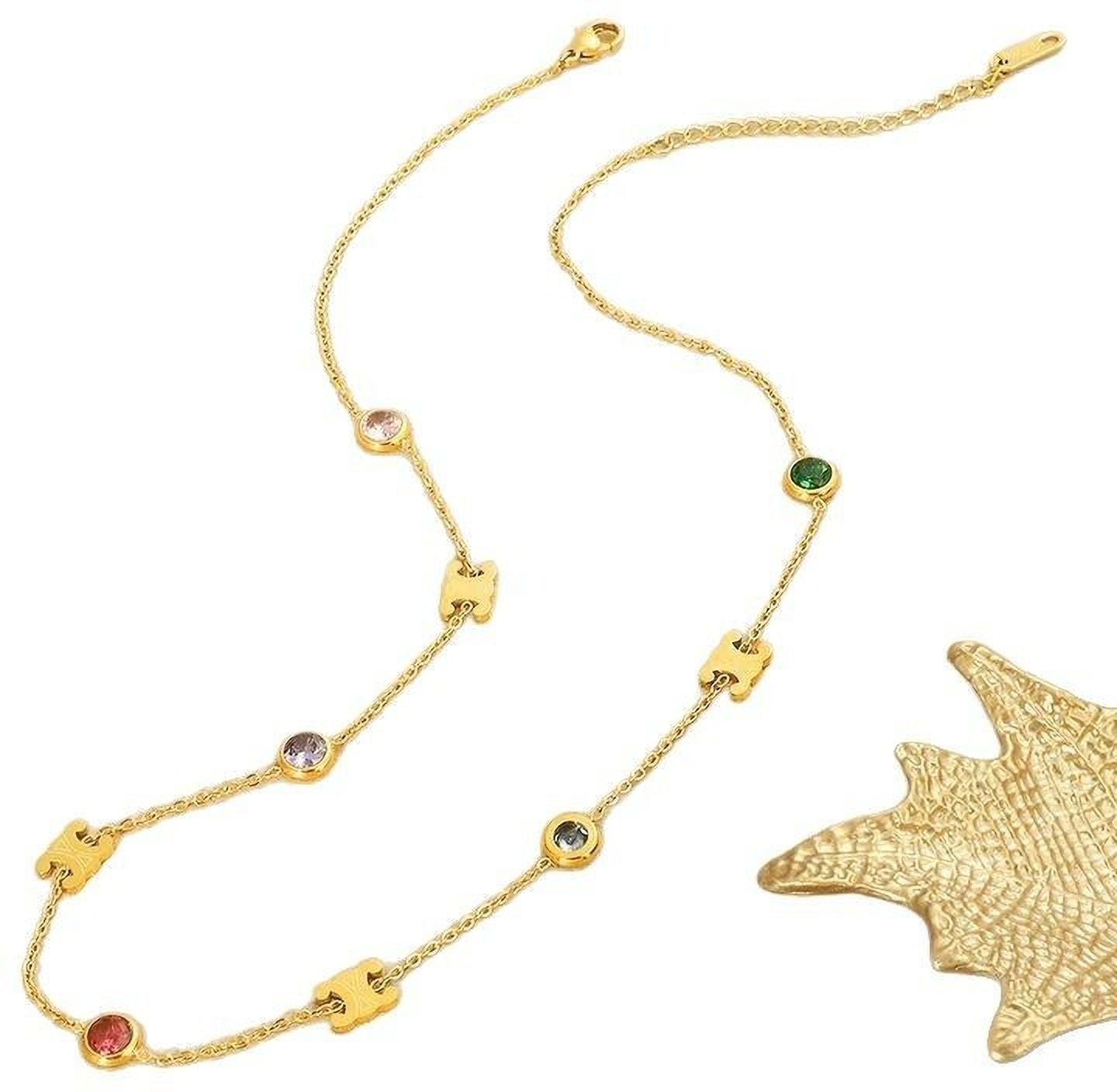 MYKI Color Stone Accent Gold Necklace (MK912G-SSYI)