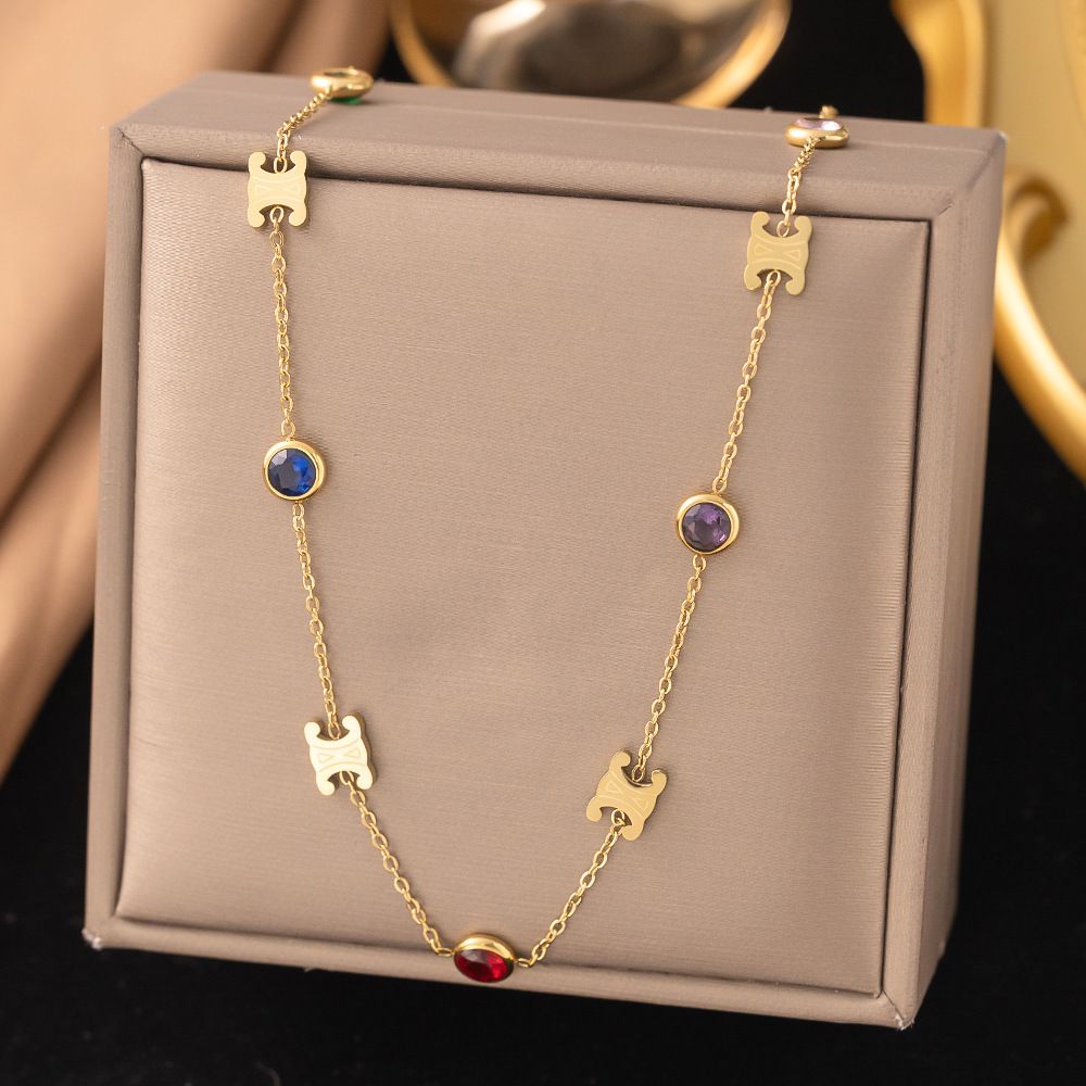 MYKI Color Stone Accent Gold Necklace (MK912G-SSYI)