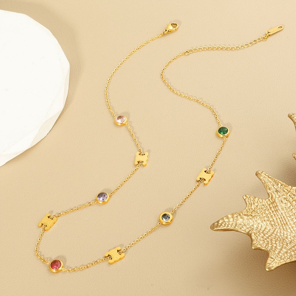 MYKI Color Stone Accent Gold Necklace (MK912G-SSYI)