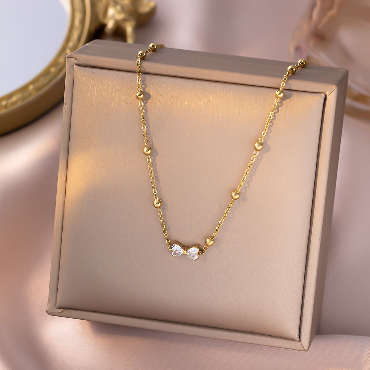 MYKI Delicate Bow Gold Necklace with Crystals (MK914G-SSYI)