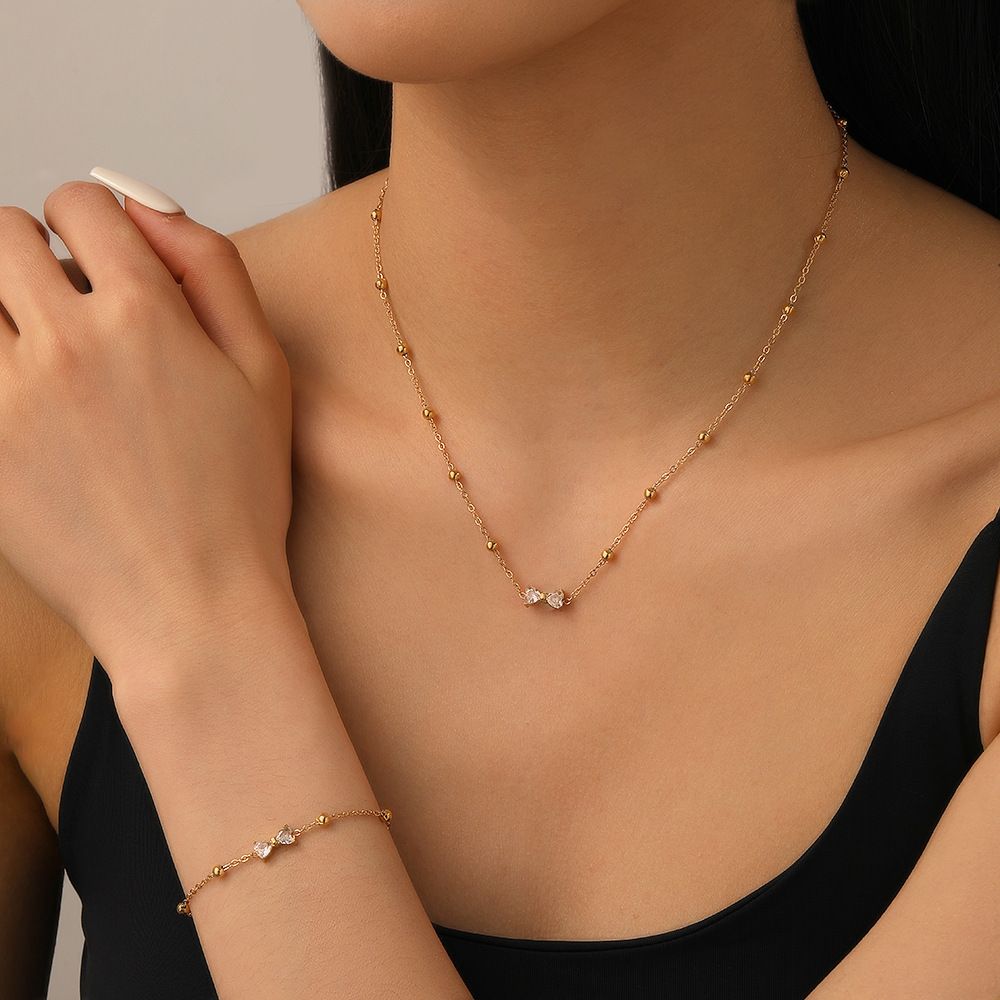MYKI Delicate Bow Gold Necklace with Crystals (MK914G-SSYI)