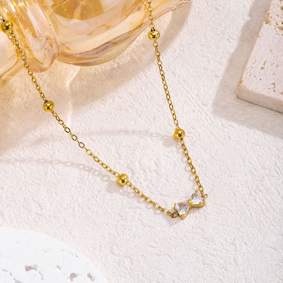 MYKI Delicate Bow Gold Necklace with Crystals (MK914G-SSYI)