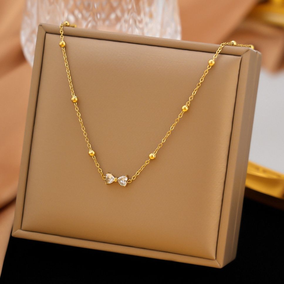 MYKI Delicate Bow Gold Necklace with Crystals (MK914G-SSYI)