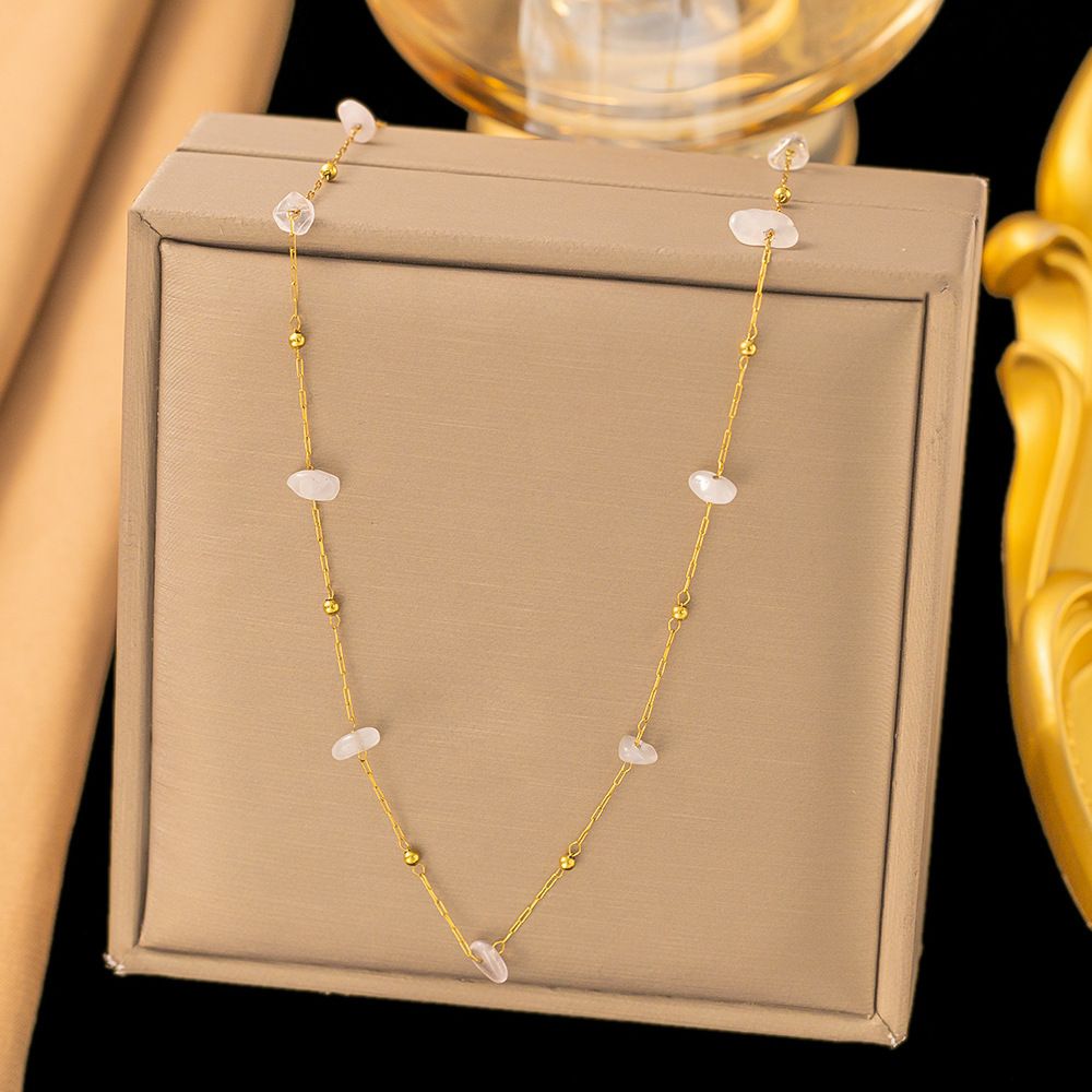 MYKI Minimal White Bead Gold Necklace (MK915G-SSYI)