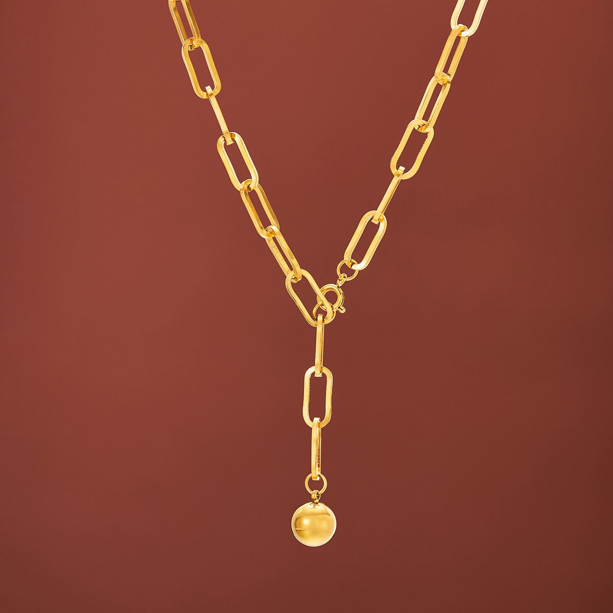 MYKI Paperclip Gold Necklace with Drop Bead (MK916G-SSYI)