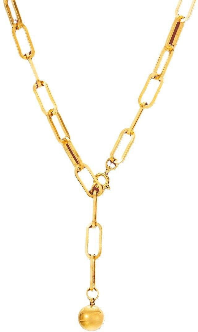 MYKI Paperclip Gold Necklace with Drop Bead (MK916G-SSYI)