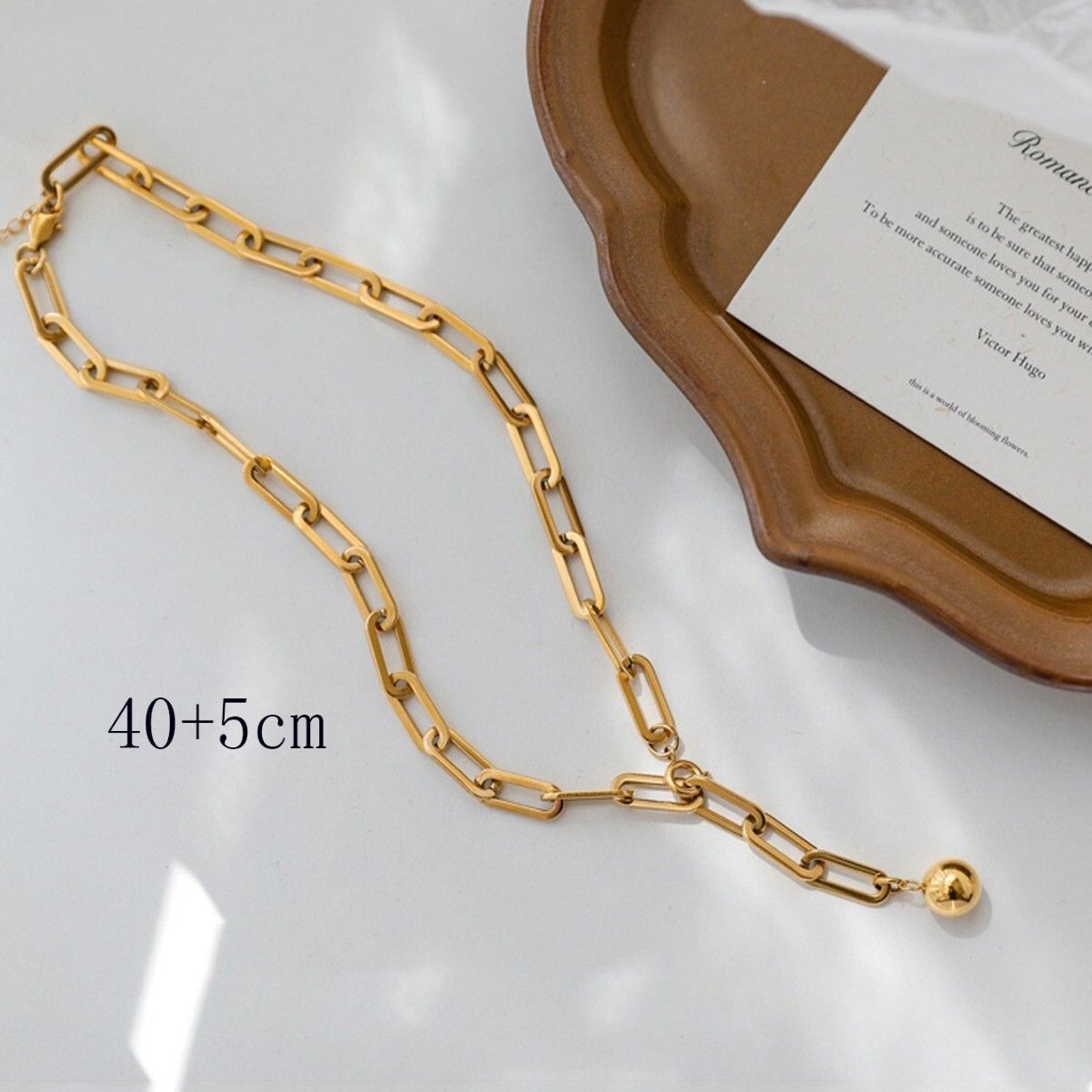 MYKI Paperclip Gold Necklace with Drop Bead (MK916G-SSYI)