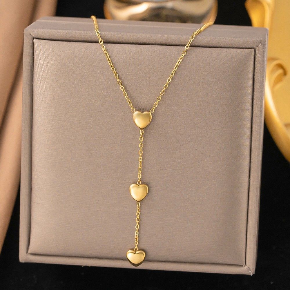 MYKI Multi Heart Chain Premium Plated Necklace & Hoop Earrings (mkps35)