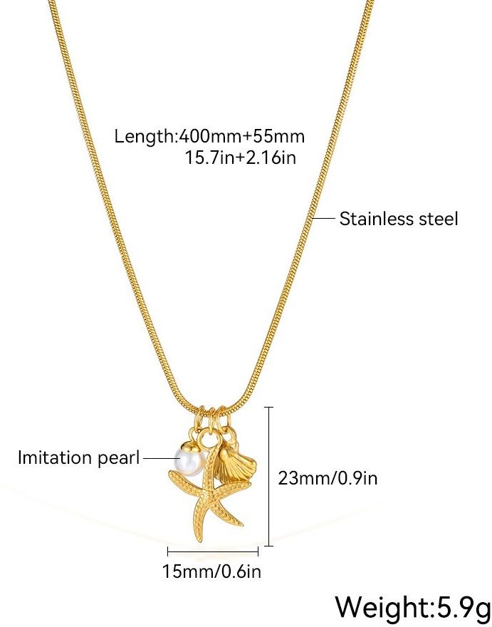 MYKI Anti-Tarnish Starfish & Shell Pendant Gold Necklace (MK919G-SSYI)