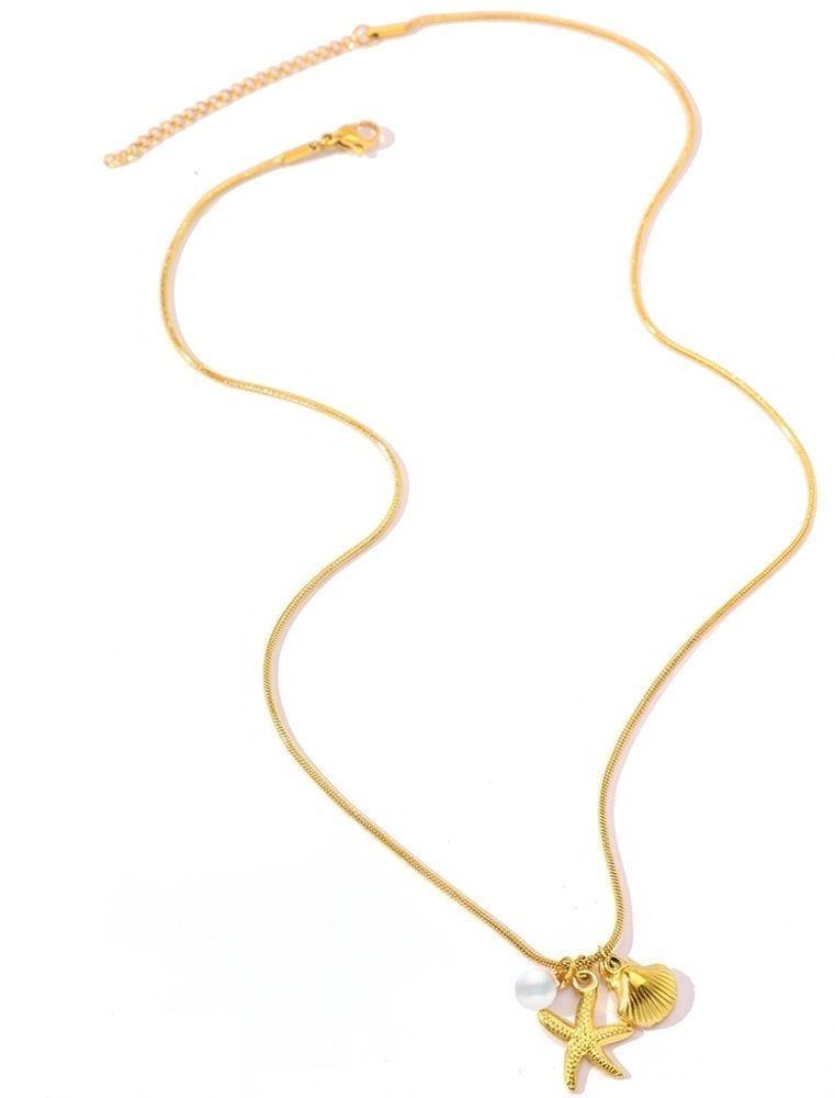 MYKI Anti-Tarnish Starfish & Shell Pendant Gold Necklace (MK919G-SSYI)