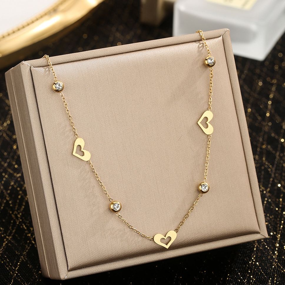 MYKI Anti-Tarnish Gold Heart Link Necklace with Crystals (MK920G-SSYI)