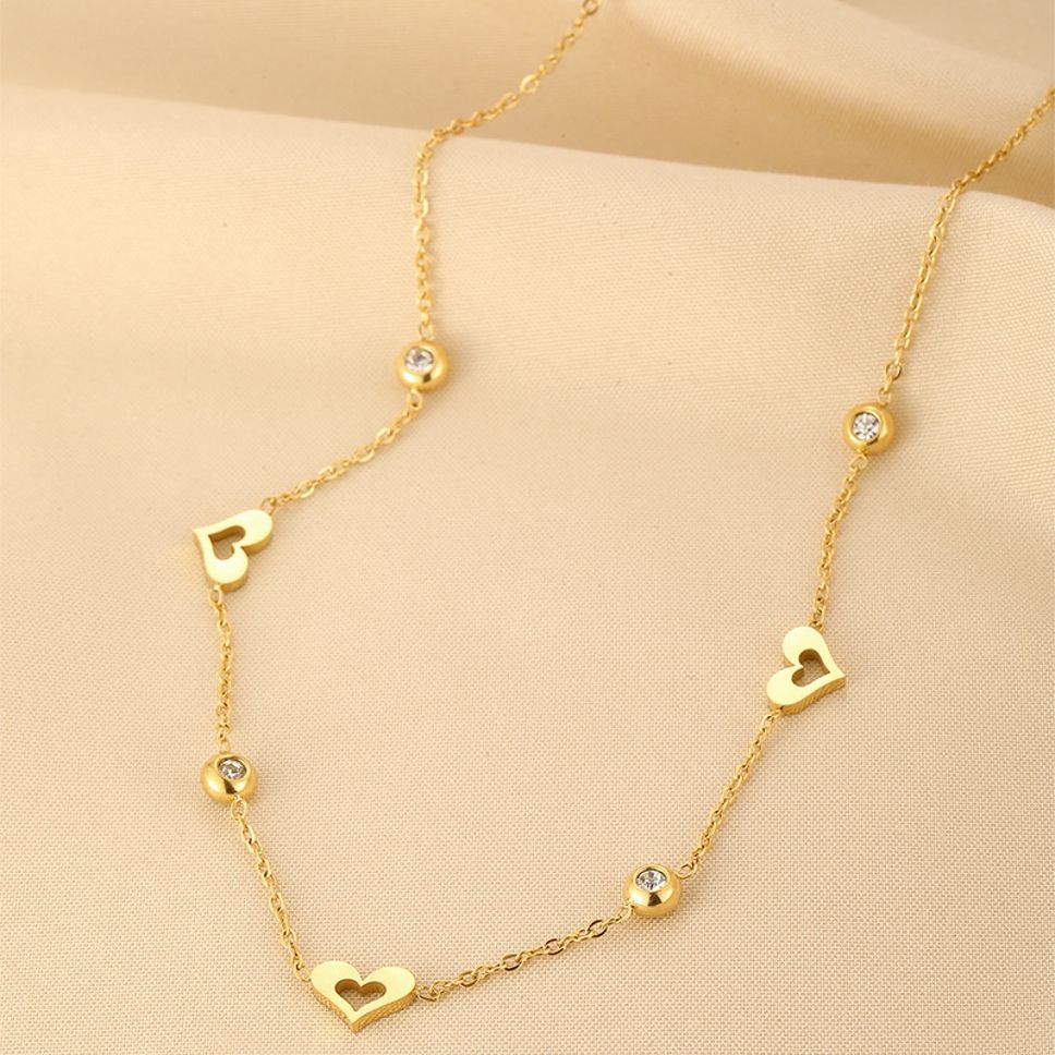 MYKI Anti-Tarnish Gold Heart Link Necklace with Crystals (MK920G-SSYI)