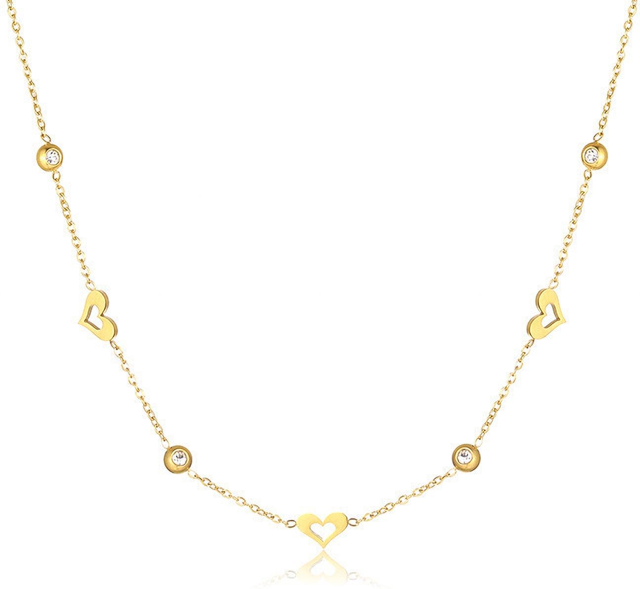 MYKI Anti-Tarnish Gold Heart Link Necklace with Crystals (MK920G-SSYI)