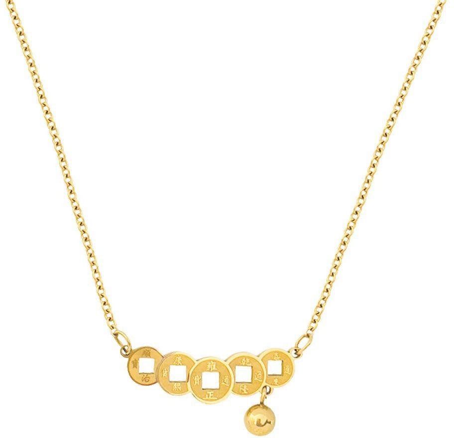MYKI Anti-Tarnish Geometric Coin Charm Gold Necklace (MK923G-SSYI)