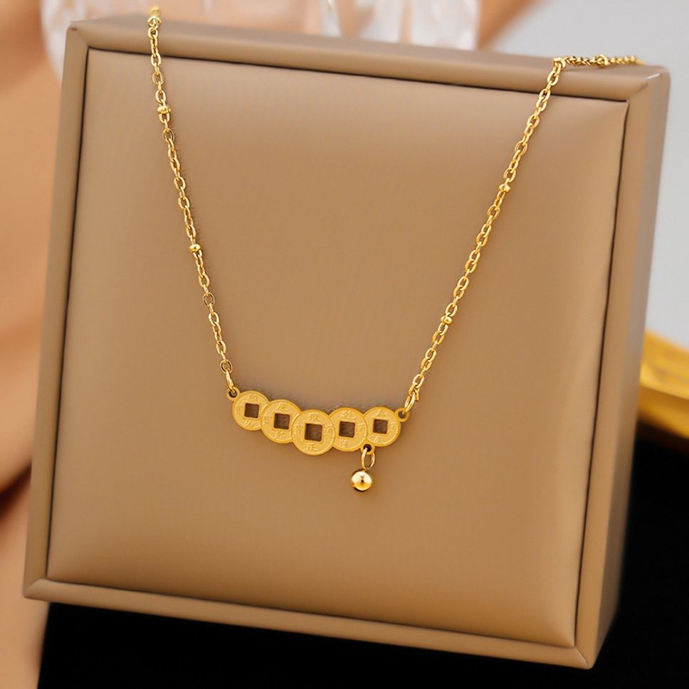 MYKI Anti-Tarnish Geometric Coin Charm Gold Necklace (MK923G-SSYI)