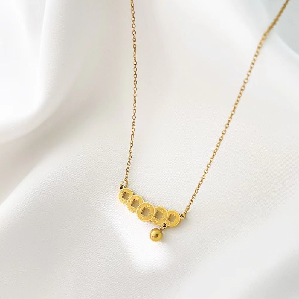 MYKI Anti-Tarnish Geometric Coin Charm Gold Necklace (MK923G-SSYI)