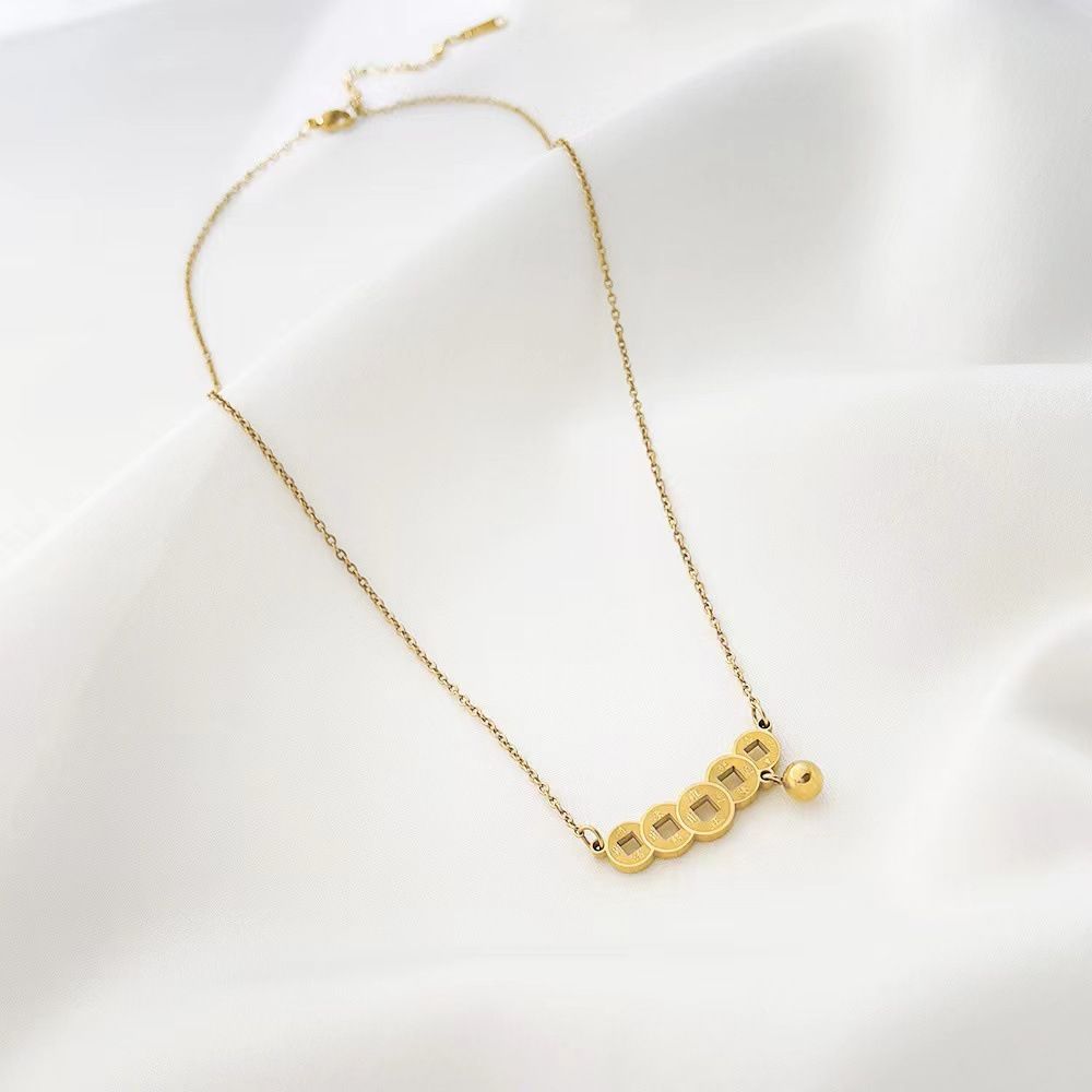 MYKI Anti-Tarnish Geometric Coin Charm Gold Necklace (MK923G-SSYI)
