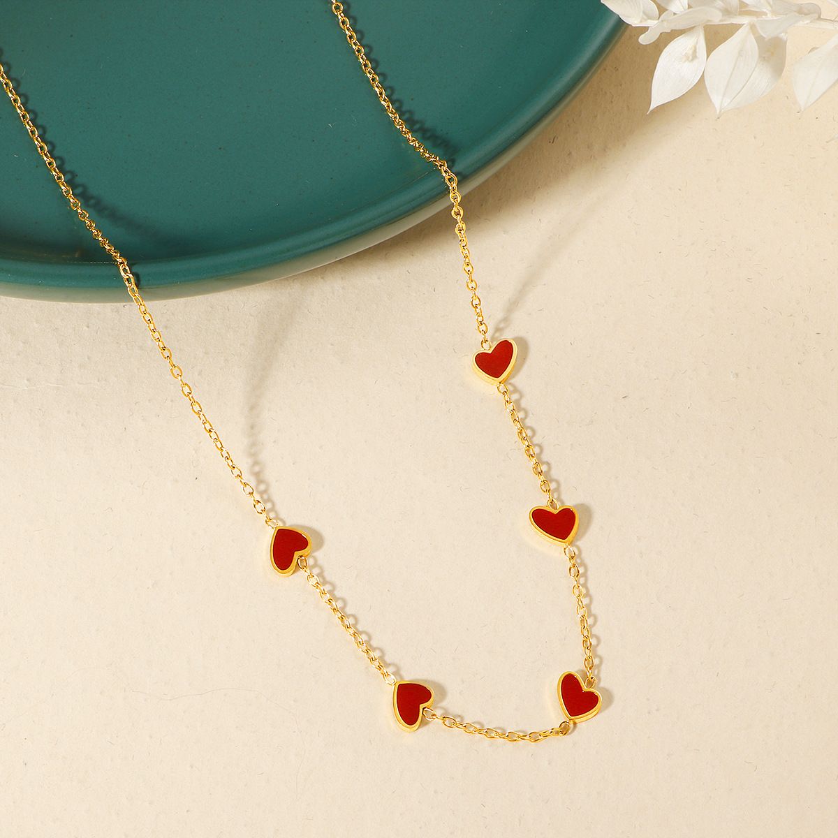 MYKI Red Enamel Heart Premium Plated Necklace & Earrings Set (mkps66)
