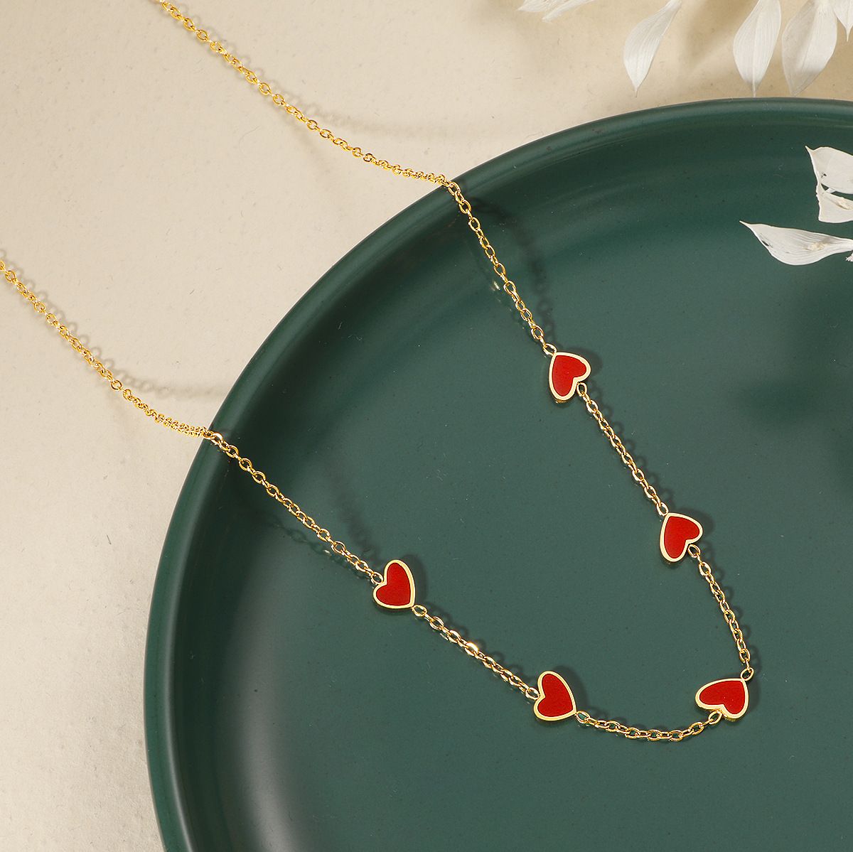 MYKI Anti-Tarnish Red Enamel Heart Gold Necklace (MK924G-RED-SSYI)