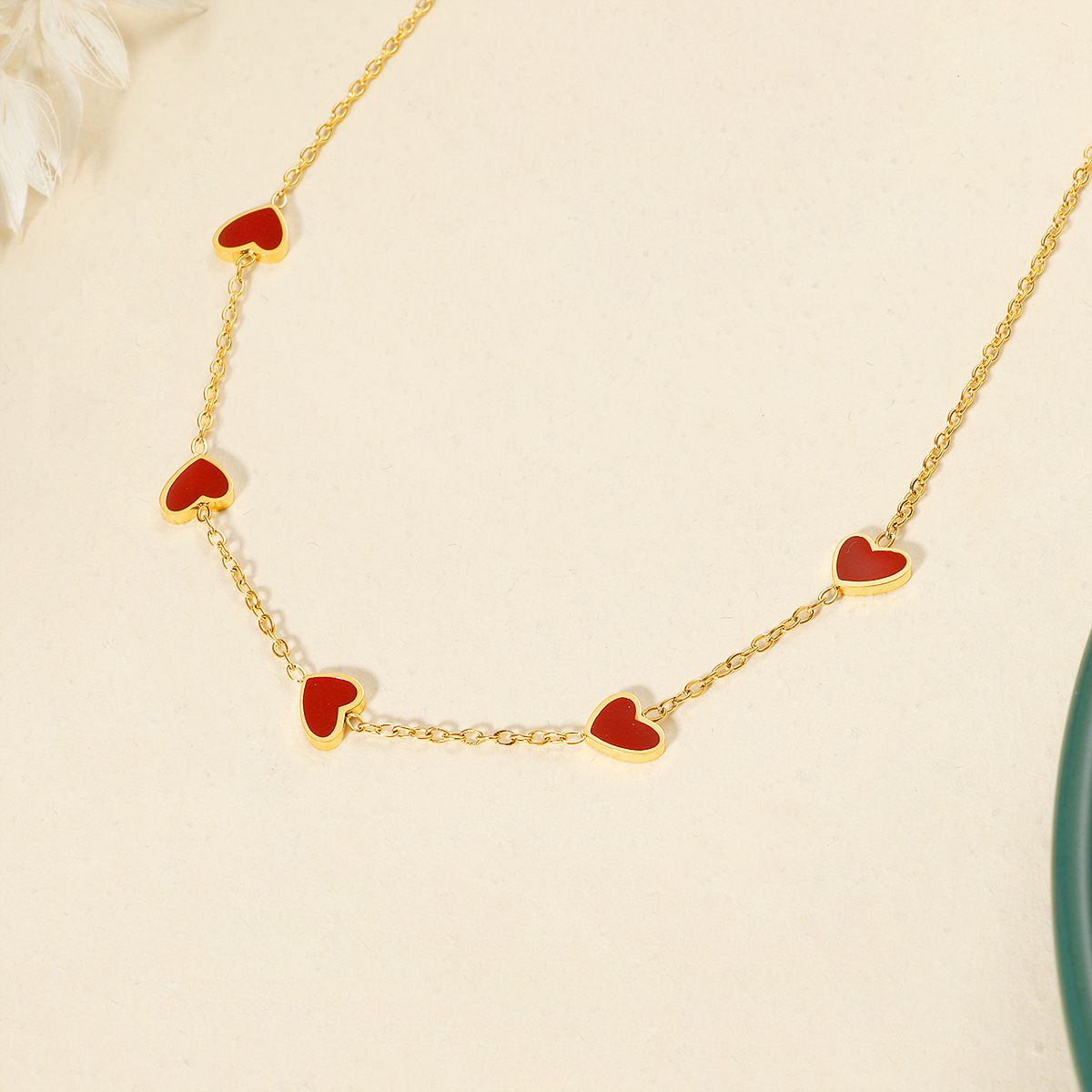 MYKI Anti-Tarnish Red Enamel Heart Gold Necklace (MK924G-RED-SSYI)