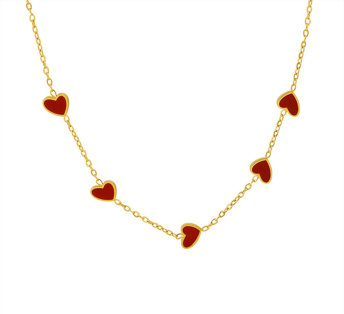 MYKI Anti-Tarnish Red Enamel Heart Gold Necklace (MK924G-RED-SSYI)