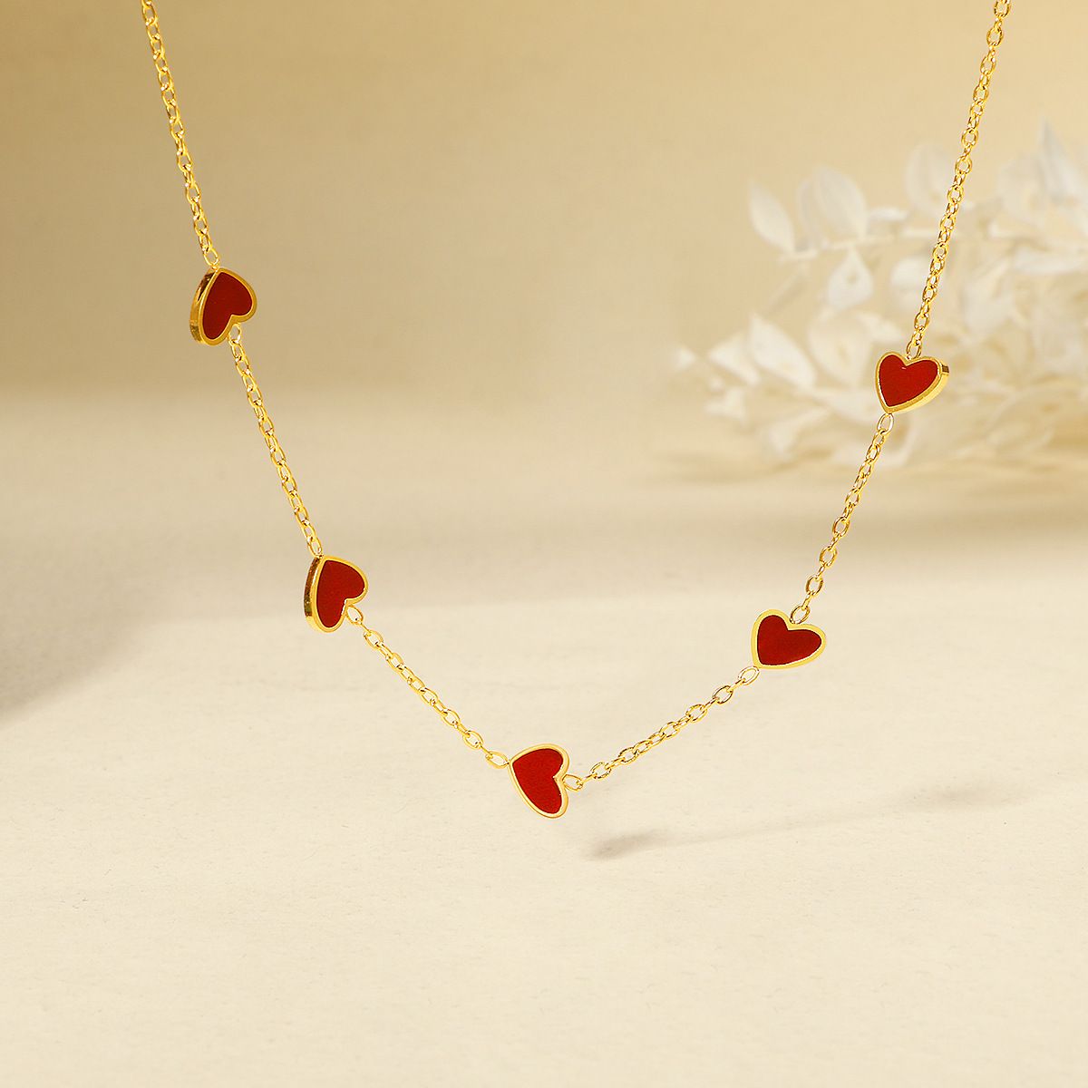 MYKI Anti-Tarnish Red Enamel Heart Gold Necklace (MK924G-RED-SSYI)