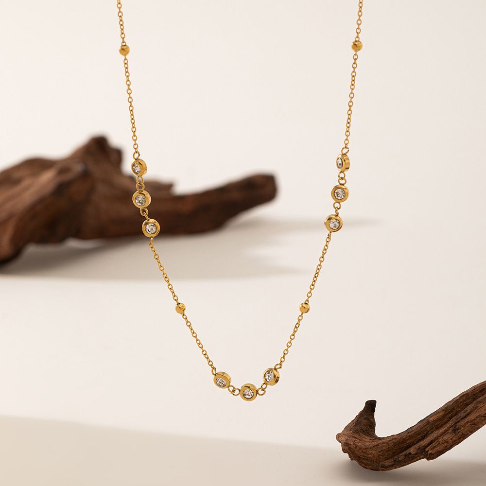 MYKI Anti-Tarnish Crystal Studded Gold Necklace (MK926G-SSYI)