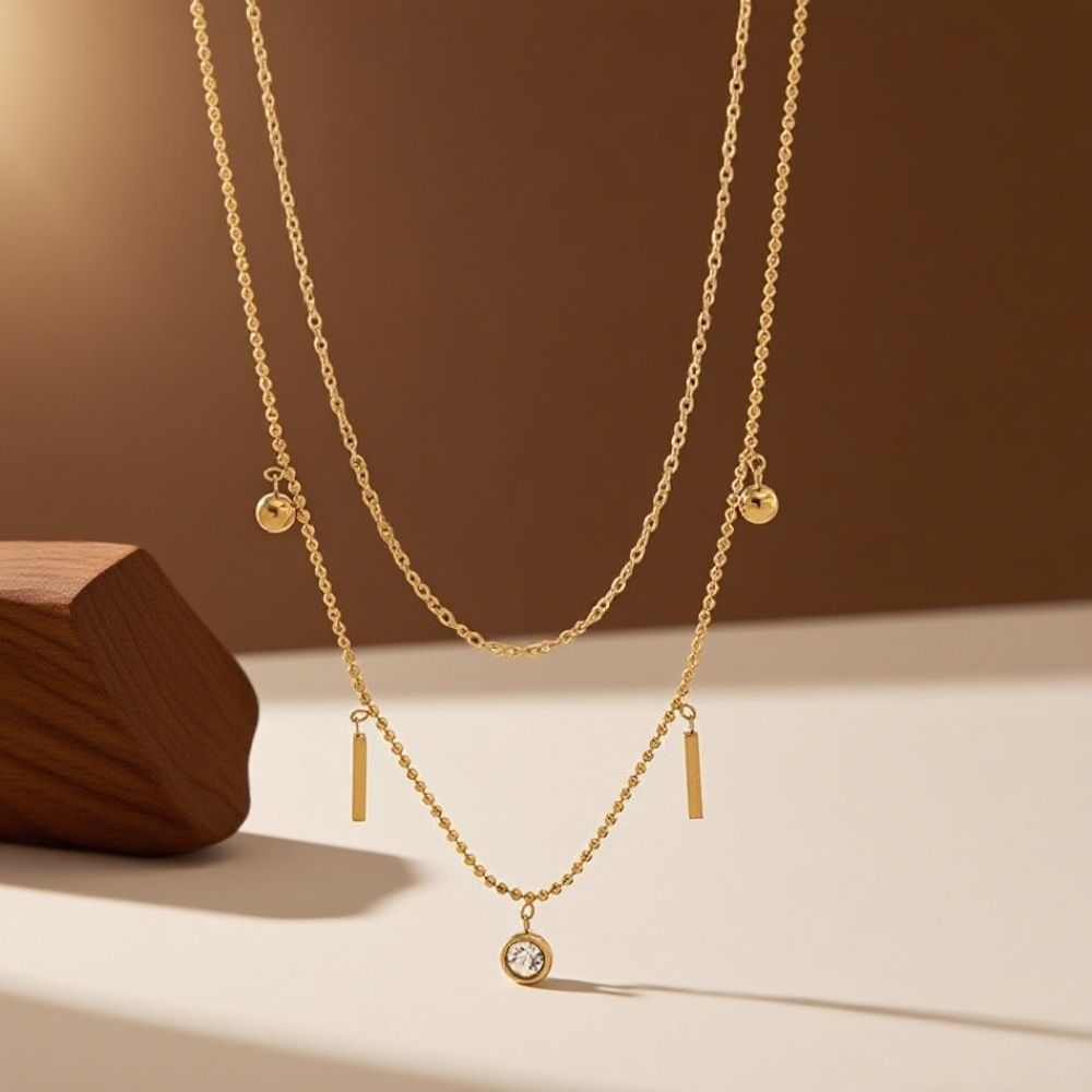 MYKI Anti-Tarnish Dual Layer Gold Pendant Necklace (MK927G-SSYI)