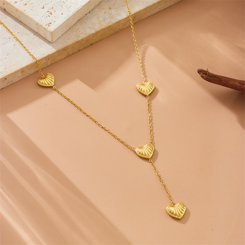 MYKI Anti-Tarnish Triple Heart Gold Y Necklace (MK928G-SSYI)