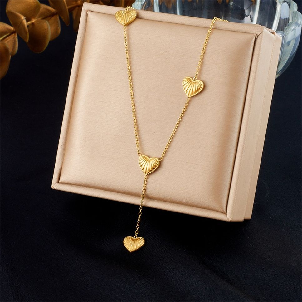MYKI Anti-Tarnish Triple Heart Gold Y Necklace (MK928G-SSYI)