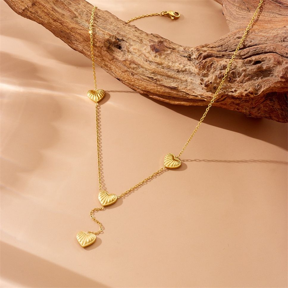 MYKI Anti-Tarnish Triple Heart Gold Y Necklace (MK928G-SSYI)