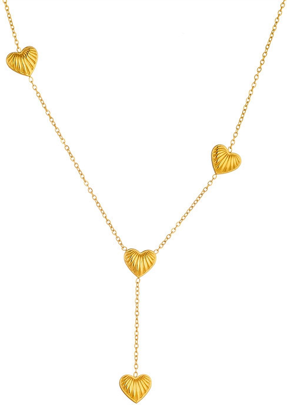 MYKI Anti-Tarnish Triple Heart Gold Y Necklace (MK928G-SSYI)