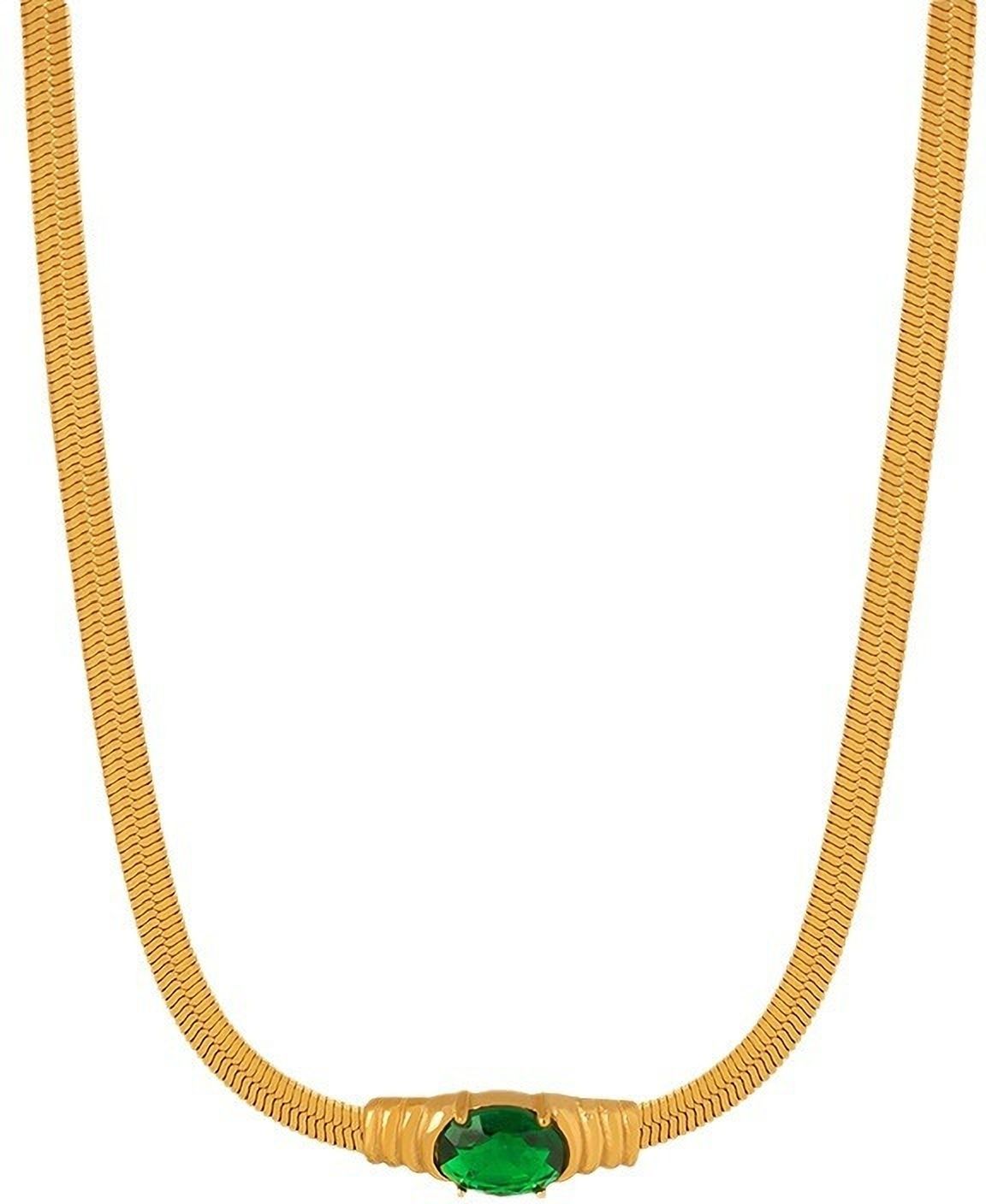 MYKI Anti-Tarnish Green Stone Gold Collar Necklace (MK930G-SSYI)