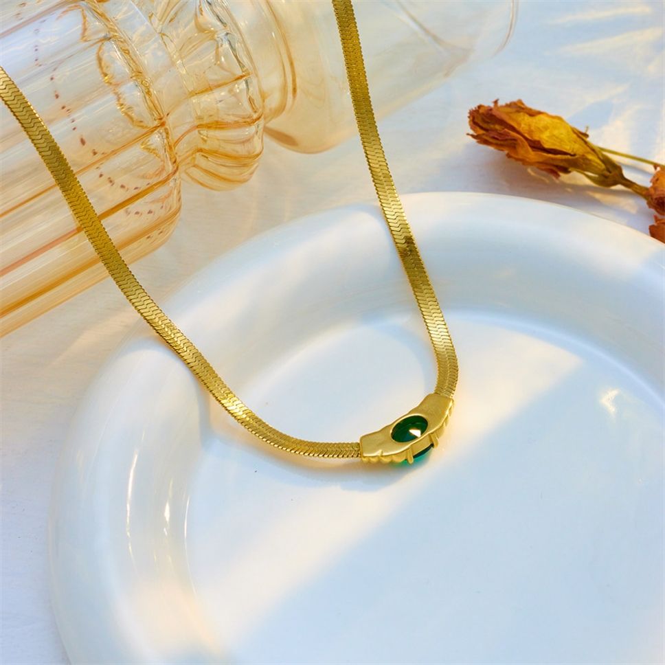 MYKI Anti-Tarnish Green Stone Gold Collar Necklace (MK930G-SSYI)