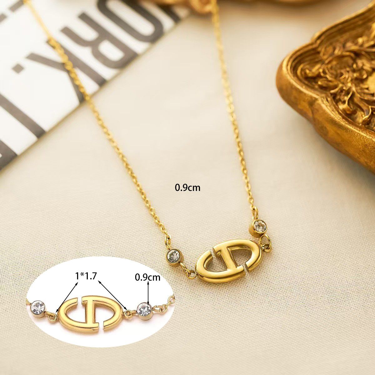 MYKI Anti-Tarnish Minimal Gold Monogram Necklace (MK931G-SSYI)