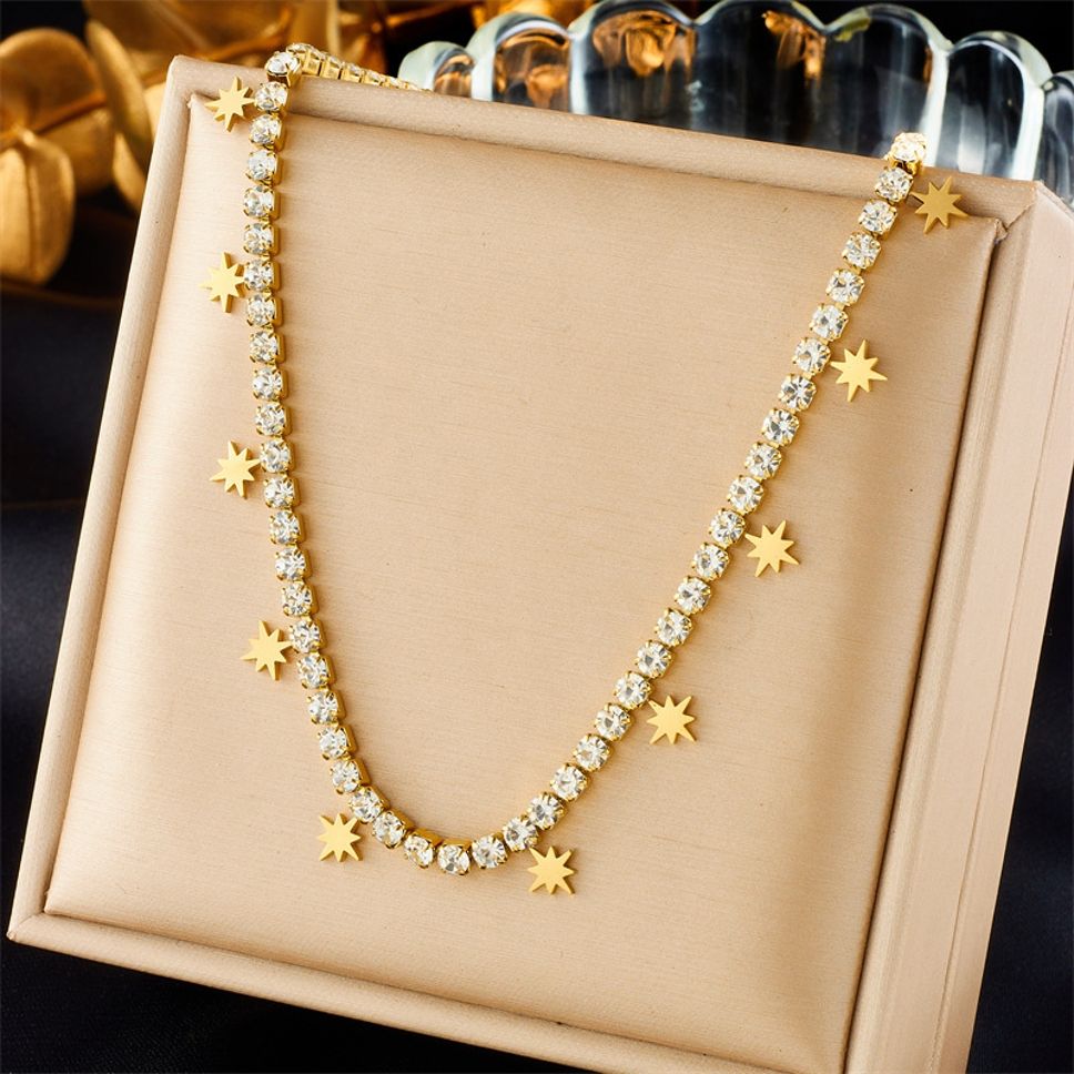 MYKI Anti-Tarnish Star Charm Diamond Gold Necklace (MK932G-SSYI)