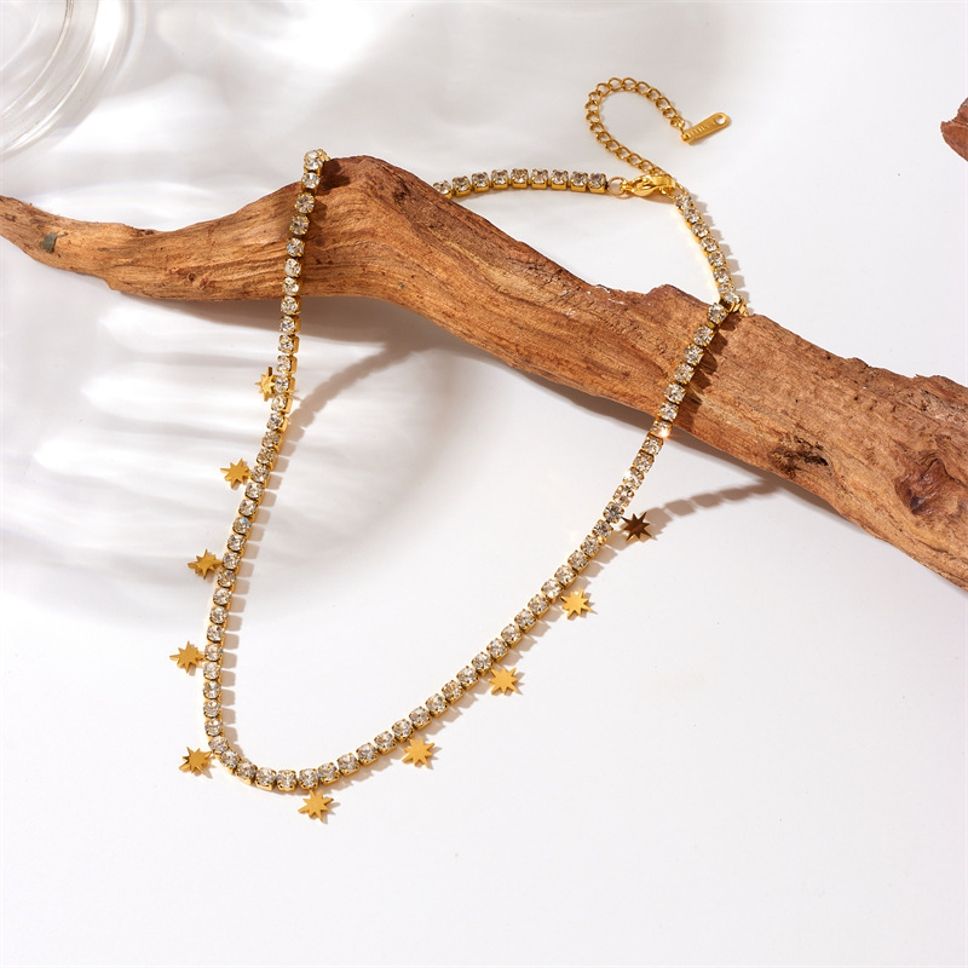 MYKI Anti-Tarnish Star Charm Diamond Gold Necklace (MK932G-SSYI)