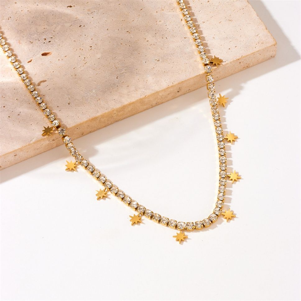 MYKI Anti-Tarnish Star Charm Diamond Gold Necklace (MK932G-SSYI)